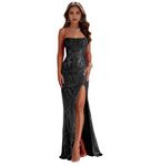 Blawhee Women's Mermaid Sequin Prom Dress Long Evening Dresses with Slit Spaghetti Straps Sparkly Open Back Cocktail Dress Formal Gown Black Size 0