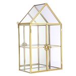 ELLDOO 2 Tier Clear Glass Storage Box, Gold Mirrored Jewelry Makeup Display Organizer Case, Decorative Tower box Storage for Trinket Perfume Lipstick Figure Statue Toy Display, House Shape