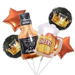 6Pcs Whiskey Bottle Party Balloons HADEEONG Cheers Beer Cup Crown Aluminum Film Foil Balloon Kits for Birthday Celebration Wedding Bachelorette Party Decorations