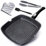 Chef Wonderful Non-Stick Griddle Pan for All Hobs with Glove & Brush. Aluminium Steak Pan (28cm) Marble Coating & Detachable Handle. Griddle Pan for Induction & Gas hobs. Induction Grill Pan for Oven