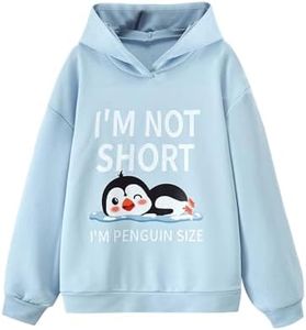 SweatyRocks Girl's Sweatshirt Hoodies Cute Letter Graphic Long Sleeve Drop Shoulder Pullover Tops Blue 11-12Y