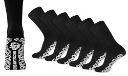 Non-Skid Cotton Diabetic Neuropathy Crew Socks, Non-Binding Traction Control Multipack, Black - 6 Pairs, 10-13