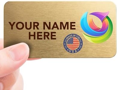Magnet Me Up Custom Metallic Name Tag Badge - 1.5"x3" Logo Right- 20 mil Gold Aluminum, Personalized Logo & Name, Full Color, Customizable Identification Label for Business & Employee, Made in USA