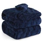 Bedsure Soft Fleece Blanket Queen Size for Bed, Navy Checkered Blanket for Winter, Warm Cozy Thick Fluffy Fuzzy Plush Cute Blanket Gifts for Women, Girls, 90x90