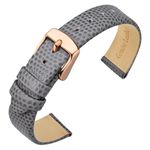 ANNEFIT Women's Leather Watch Band 12mm with Rose Gold Buckle, Lizard Grain Slim Thin Replacement Strap (Gray)