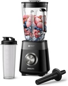 Philips Blender Series 5000 - Puissance 1200W, Bol verre, Capacité totale de 2L, 3 vitesses + Pulse, Gourde incluse, Nettoyage facile, Pièces résistantes au lave-vaisselle, Noir (HR3031/00)