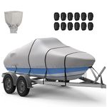 SOTISI Boat Cover, 16-18.5 ft Heavy Duty 900D Waterproof Boat Cover, Tear UV Resistant Boat Cover with Motor Cover, Fits V-Hull, Tri-Hull, Runabout Boat Cover (Boat Width 94in, Grey)