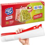 Food Storage Freezer Bags by XupZip™ | Heavy Duty Slider Ziplock Bags | Airtight Smart Zip Bags with Expandable Bottom | Stand and Fill BPA Free Food Storage Bags - 20 x 2-Gallon Ziplock Bags (9.1L)