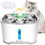 Parner Cat Water Dispenser, Stainless Steel Pet Fountain Flower 2.5L Auto Cat Fountain, Quiet Cat Drinking Fountain with 4 Filters & 1 Silicone Mat & 2 Cleaning Brushes for Cat, Dog, Bird, Other Pets