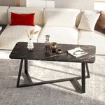 Wolawu Coffee Table Living Room Table Black Center Table, Faux Marble Coffee Table Rectangular Tea Table with Sturdy Metal Frame,Simple Modern Industrial Wooden Coffee Table for Living Room