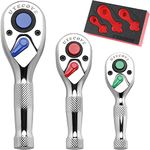 UYECOVE Ratchet Set 3PCs-1/4 Drive Ratchet, 3/8" Drive Ratchet, 1/2" Drive Ratchet, Mini Ratchet Set-Colorful Stubby Ratchet Wrench Set 72-Tooth Reversible Small Ratchet Set with XIPE Storage Tray