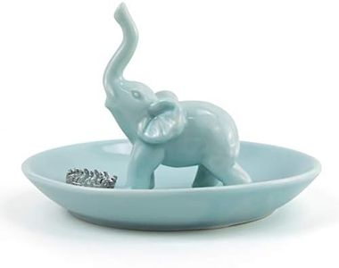 PUDDING CABIN Blue Elephant Ring Holder Trinket Dish, Elephant Gifts for Women, Christmas Birthday Gifts for Women Mom Her, Engagement Ring Holder Wedding Gifts