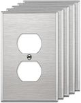 LIDER Duplex Receptacle Metal Wall Plate, Impact and Corrosion Resistant, Metal Outlet Cover, 430 Stainless Steel, Modern Decoration Upgrading, Mid-Size 1-Gang 4.88" x 3.11", Stainless Steel, 5 Pack