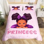 Manfei Princess Girls Duvet Cover Set Single Size, African American Black Girl Bedding Set for Kids Bedroom Decor, Cartoon Pink Crown Stars Comforter Cover, Soft Polyester Quilt Cover, 1 Pillowcase