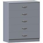 Vida Designs Grey Chest of Drawers, 5 Drawer With Metal Handles & Runners, Unique Anti-Bowing Drawer Support, Riano Bedroom Furniture