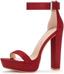 Allegra K Women's High Chunky Heels Ankle Strap Platform Sandals (Size US 9) Red