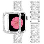 SUPOIX Compatible with Apple Watch Band S10 46mm + Case, Women Jewelry Bling Diamond Metal Bands & 2P Cover Cases for iWatch Series 10(Silver,46mm)