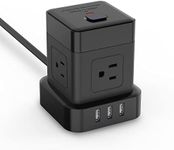 Baykul Power Strip Cube 4 Outlet 3 USB Ports (3 USB-A), 5 ft Extension Cord, Surge Protector, Flat Plug Power Strip with USB, Home, Kitchen, Office, Travel, Black