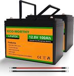 ECO-WORTHY 12.8V 200AH LiFePO4 Battery (2pcs 100AH Lithium Battery) Lithium Iron Phosphate with 3000+ Cycles and BMS Protection System for Solar Panel System,RV,Camper