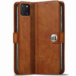 TheGiftKart Flip Back Cover Case for Samsung Galaxy Note 10 Lite | Genuine Leather Finish | Designer Button | Inbuilt Pockets & Stand | Flip Cover for Samsung Galaxy Note 10 Lite (Brown)