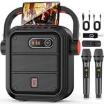JYX Karaoke Machine with 2 Wireless Microphones, Portable Bluetooth Speaker with Shoulder Strap/Remote, Power PA System Support SD Card/USB/AUX/TWS/TV/Smartphone/FM, Bass &Treble for Party/Meeting