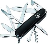 VICTORINOX Swiss Pocket Knife Huntsman, 15 Functions, Swiss Made, Outdoor Multi Tool incl. Scissors, Wood Saw, Black