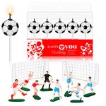 Herdear 15 Pcs Football Cake Decorations Set Include 5 Pcs Football Candles and 10 Pcs Figures Football Player Topper for Boy Girls Men Soccer Themed Birthday Party Cake Decorations Supplies