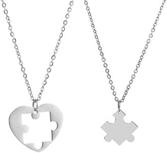 collane in acciaio inox per uomo e donna,catenina con ciondolo a forma di puzzle e ciondolo a forma di cuore, Collana Puzzle Anima Gemella,2 Collane di Amore Corrispondenti,Regalo per San Valentino.