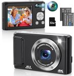 4K Digital Camera, 48MP Autofocus Vlogging Camera with Dual Camera, Flash, Anti-Shake, 16X Digital Zoom Point and Shoot Camera for Teens Boys Girls