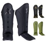XTEN Shin Guards for Kickboxing, Muay Thai, MMA and Training Pads, Maya Hide Leather Instep Foam Protection, Leg Foot Protector for Martial Arts, Sparring, BJJ and Boxing Gear