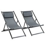 Outsunny Set of 2 Folding Garden Beach Aluminium Frame Deck Chairs Deckchairs Seaside Folding Garden Patio Lounger, Grey