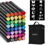 Shuttle Art Fabric Markers Pens, 40 Colors Dual Tip Fabric Markers Permanent No Bleed Markers for T-Shirts Sneakers, Non-Toxic & Child Safe Permanent Fabric Pens for Kids Adult Painting Writing