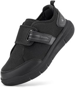 FitVille Extra Wide Walking Shoes for Men, Hook and Loop Diabetic Shoes for Elderly for Swollen Feet Foot Pain Relief Neuropathy - EasyTop V10, Black 11.5 X-Wide