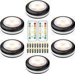 HOLKPOILOT Under Cabinet Lighting Wireless, Puck Lights with Remote Control, Wireless LED Under Counter Light Battery Operated, Closet Light, Under Cupboard Lights for Kitchen(6Pack with 18Batteries)