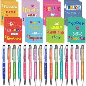 Funrous 32Pcs Motivational Quote Pens Inspirational Notepads Mini Journal with Ballpoint Pen Small Notebooks Gift Set for Student Men Women, School Office Home Travel Use (Colorful) Black