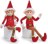 OULAIZ Posable Plush Elf Doll Elves Set of Boy Elf and Girl Elf with Bendable Arms and Legs Fun Christmas Decoration