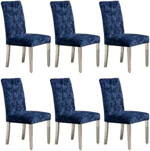 Restworld Set of 6 Dining Chairs,Plush Upholstery with Stainless Steel Legs and S-Shaped Springs for Comfortable Seating(Dark Blue)