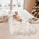 Table Runner, Modern Thanksgiving Fur Table Runners for Christmas Wedding Party Holiday Birthday Home Farmhouse Dining Coffee Table Decor Bed Runner Rug (White, 11.8x59.1 inch)