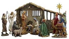 Christmas Nativity Set - Full 10 inch Real Life Nativity Set Including Figurines, Lighted Manger Stable, Animals and Original Gifts of Christmas