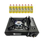 Portable Gas Cooker Stove with 8 Butane Gas Bottles Canisters - For Outdoor Camping, Fishing, Caravan & BBQ | Premium Burner, Automatic Ignition & Heater Control, EN417 Compliant - Black With Case