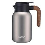 Luvan 2L Thermal Coffee Carafe Jugs,316 Stainless Steel Thermal Carafe with Press Solid Wood Grip/Vacuum Insulated with Press Button Top,12+ Hrs Heat &24+ Hrs Cold Retention,BPA Free,for Coffee,Tea