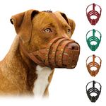 MUROM Pitbull Dog Muzzle Leather Amstaff Staffordshire Terrier Breathable Basket with Adjustable Straps Black Brown Green Red (Brown) (LM-1)