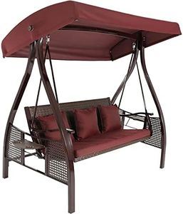 Sunnydaze 3-Seat Deluxe Patio Swing with Steel Frame and Canopy - 600-Pound Weight Capacity - Maroon Cushions Included