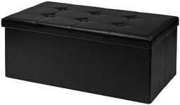 Homodoskey 15/30 inch Folding Storage Ottoman Bench,Storage Chest Footrest Step Stool with Padded Seat for Bedroom Hallway Living Room, End of Bed Storage Seat (Black（Black Line）, 30 inch)