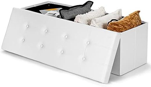 Giantex 114cm Folding Storage Ottoman Bench, Collapsible Bench Chest w/Cover to Support 300kg, Tufted Faux Leather Table Foot Rest Stool Seat Padded Seat Storage Chest for Bedroom Hallway (White)