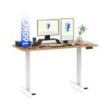 FLEXISPOT E5 160x80cm Electric Standing Desk Dual Motors 3 Stage Height Adjustable Desk One Piece Desktop Sit Stand Desk Stand Up Desk with Memory Smart Pannel(White Frame+Maple Top)