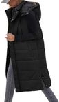 Tuopuda Women Quilted Gilets Longline Hooded Waistcoat Ladies Lightweight Padded Sleeveless Puffer Down Coat Zip Up Gilet Side Split Long BodyWarmer Winter Jacket With Pockets(Black,L)