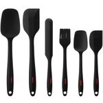 GRMART Silicone Spatula Set 6 Piece Sets of Baking Tools Stainless Steel Core Scratch Free Heat Resistant Silicone Scraper Shovel for Cooking, Baking and Mixing (Black 6)