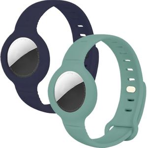Apple airtag Bracelet for Kids air Tags-2 Pack, Adjustable Soft Silicone Waterproof & Shockproof Anti-Lost GPS Tracker Bracelet, Compatible with air tag Band for Kids for Boys and Girls(Blue+Green