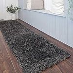 Thick Pile Modern Dark Grey Shaggy Runner Rugs Long Hallway Entrance Mat Carpet Soft Fluffy Lounge Living Room Bedroom Area Rug 60cm x 240cm